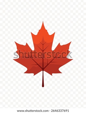 Isolated red maple leaf illustration on transparent background for autumn designs. Perfect for seasonal projects, educational materials, and nature-themed graphics.
