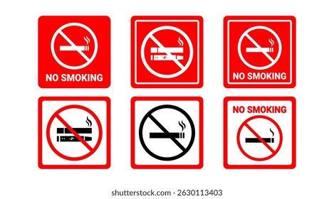 Isolated Red No Smoking Sign, symbol, No Cigarette icon set, Public area prohibite graphic elements, Clip art illustration on Transparent background, Editable stock