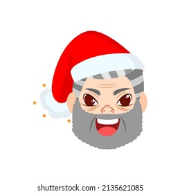 Isolated red old man christmas emoji cute face vector illustration