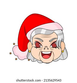 Isolated red old woman christmas borderline cute face vector illustration