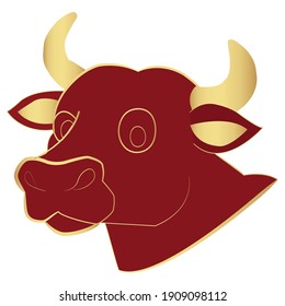 Isolated red ox with golden horns. Year of the ox - Vector