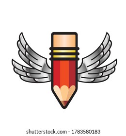 isolated red pencil with silver wings