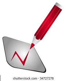Isolated red pencil with table and red graph