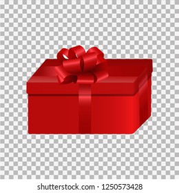 isolated red present gift box with red ribbon on transparent background. it can use for element of celebration on christmas and new year in vector illustration