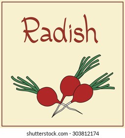 Isolated red radish, handwritten text