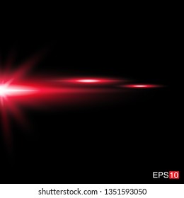 isolated red Rays with lens flare, Sun flare, flare on the black background. Transparent Vector Illustration