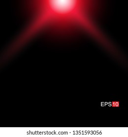 isolated red Rays with lens flare, Sun flare, flare on the black background. Transparent Vector Illustration