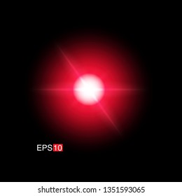 isolated red Rays with lens flare, Sun flare, flare on the black background. Transparent Vector Illustration