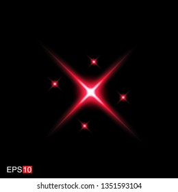 isolated red Rays with lens flare, Sun flare, flare on the black background. Transparent Vector Illustration