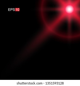 isolated red Rays with lens flare, Sun flare, flare on the black background. Transparent Vector Illustration