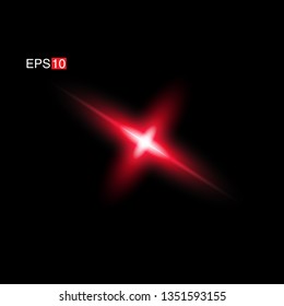 isolated red Rays with lens flare, Sun flare, flare on the black background. Transparent Vector Illustration