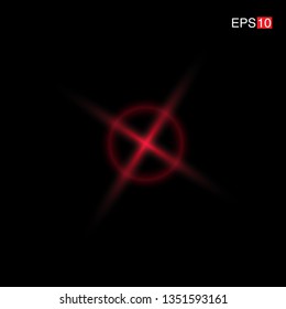 isolated red Rays with lens flare, Sun flare, flare on the black background. Transparent Vector Illustration