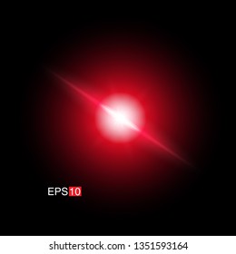 isolated red Rays with lens flare, Sun flare, flare on the black background. Transparent Vector Illustration