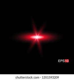 isolated red Rays with lens flare, Sun flare, flare on the black background. Transparent Vector Illustration