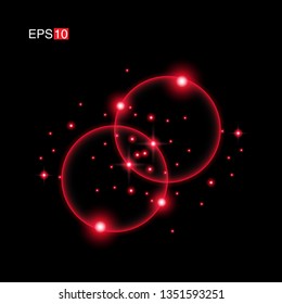 isolated red Rays with lens flare, Sun flare, flare on the black background. Transparent Vector Illustration
