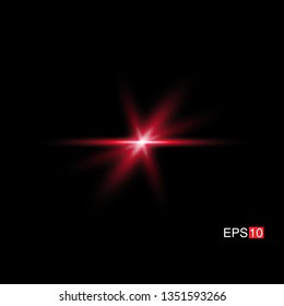 isolated red Rays with lens flare, Sun flare, flare on the black background. Transparent Vector Illustration