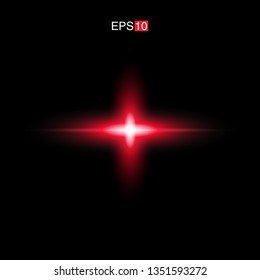isolated red Rays with lens flare, Sun flare, flare on the black background. Transparent Vector Illustration