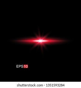 isolated red Rays with lens flare, Sun flare, flare on the black background. Transparent Vector Illustration
