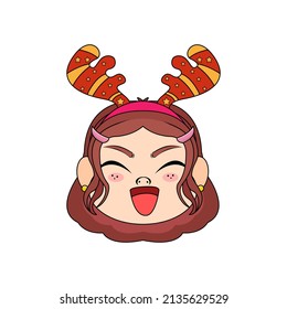 Isolated red reindeer girl christmas borderline cute face vector illustration