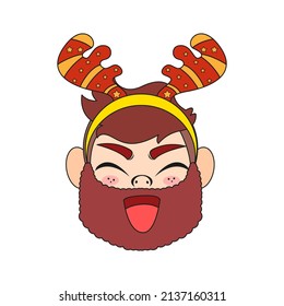 Isolated red reindeer man christmas borderline cute face vector illustration