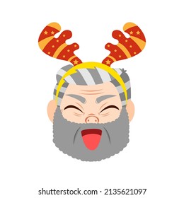 Isolated red reindeer old man christmas emoji cute face vector illustration