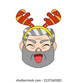 Isolated red reindeer old man christmas borderline cute face vector illustration