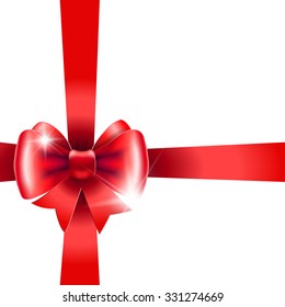 Isolated red ribbon with bow on white background. Vector Christmas illustration for  Christmas posters, icons, Christmas greeting cards, print and web projects.