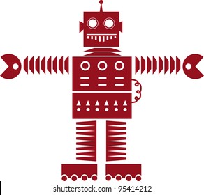 Isolated red robot silhouette outline with wheels