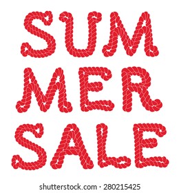 Isolated red rope letters text SUMMER SALE on white background vector illustration