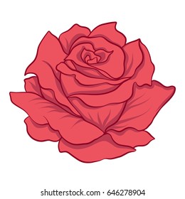 Isolated red rose. Stock line vector illustration.