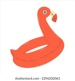 Isolated red rubber circle flamingo in flat style on white background. Vector colorful illustration for decoration. Summer recreation