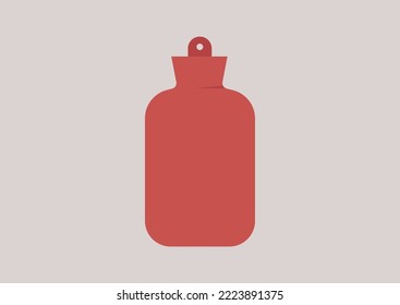 An isolated red rubber hot water bottle, bed warmer