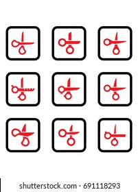 isolated red scissors collection set on white background