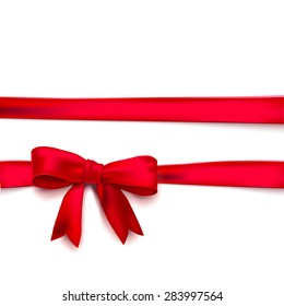 Isolated red silk ribbon and bow. Vector illustration