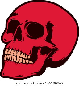 Isolated Red Skull Illustration. Vector Cartoon Style. Skull Head Perfect for any purpose