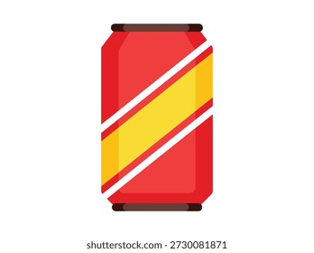 Lata de refresco roja aislada con raya diagonal sobre fondo blanco