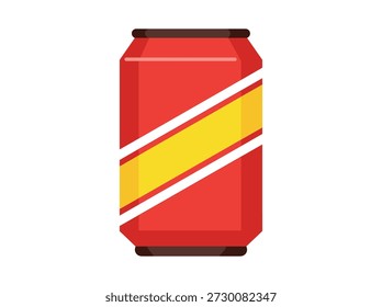 Isolated red soda can with diagonal yellow stripe on white background