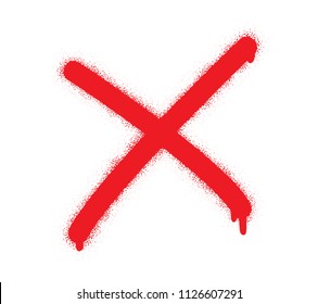 Isolated red spray graffiti sign (with meaning: NO, WRONG, FORBIDDEN, CANCEL, INVALID, STOP) on white background.