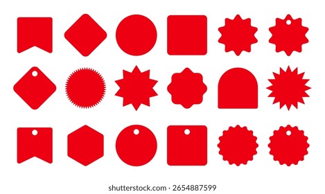 Isolated Red Stickers design collection, Price Tags, Promotion sign illustration, Shopping graphic elements in Flat style, Editable.