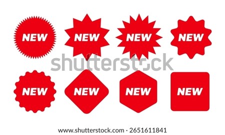 Isolated Red Stickers New Arrival, Product tags, Sale Lables, Business and Shoping illustration elements, Online Marketing icon set, Editable.