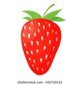 Isolated red strawberry with a leaves on the white background. Cartoon style strawberry. Vector illustration