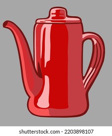 Isolated red teapot on grey background. Vector illustration.