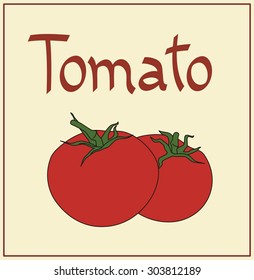Isolated red tomato, handwritten text