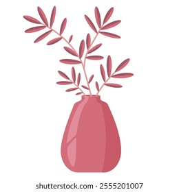 Isolated red vase with flowers in flat style. Vector illustration