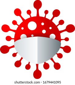 Isolated red vector illustration of Corona Virus COVID-19 symbol wearing face mask for protection.