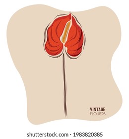 Isolated red vintage flowers art decorative vector illustration