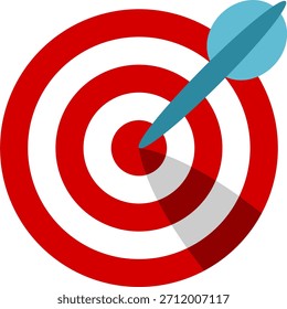 Círculos brancos vermelhos isolados redondos dardo geométrico e seta de dardo mirando alvo Bullseye atingido precisão ou Ícone de símbolo de missão de opinião de ideia precisa ou excelente. Imagem vetorial.