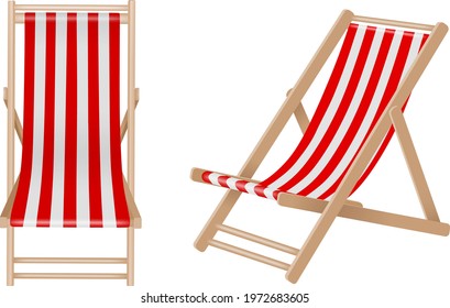 isolated  red and white deck chairs illustration vector