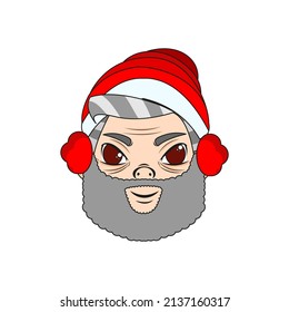 Isolated red winter old man christmas borderline cute face vector illustration