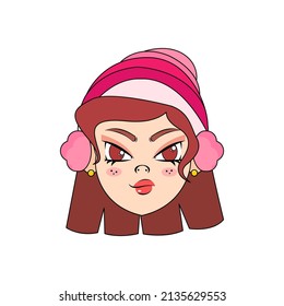 Isolated red winter woman christmas borderline cute face vector illustration